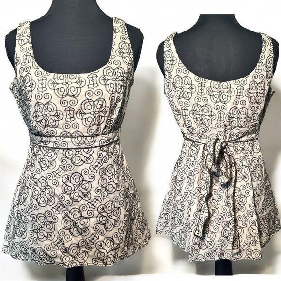 Nine West Cotton Black and Cream Patterned Top - Picture 1 of 7